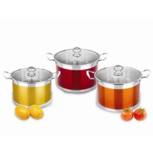 6PCS Farbe Edelstahl Stockpot mit Glasdeckel